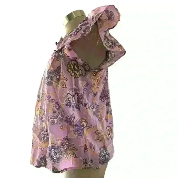Anthropologie Floral Smocked Ruffle Short Sleeve Blouse XS - Picture 9 of 9